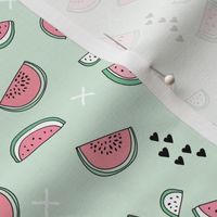 Summer watermelon fruit illustration fun kids design in colorful pastel mint and pink