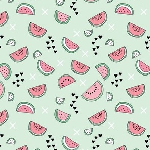 Summer watermelon fruit illustration fun kids design in colorful pastel mint and pink