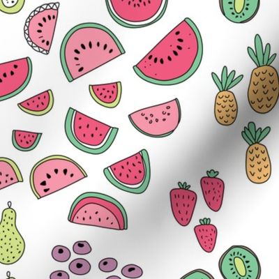 Colorful tropical summer fruit watercolors pineapple kiwi pear and berry illustration