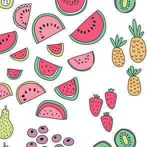 Colorful tropical summer fruit watercolors pineapple kiwi pear and berry illustration
