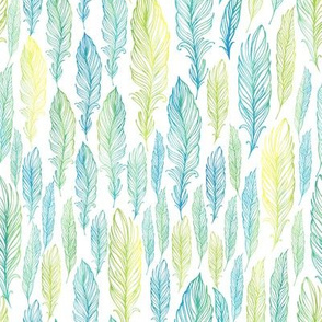 Teal- green watercolor feathers