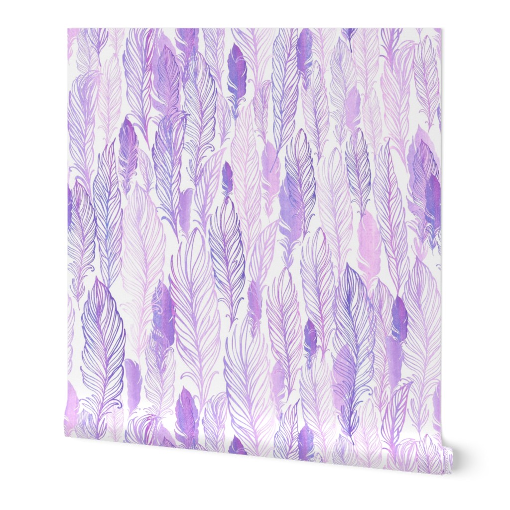 Violet watercolor feathers