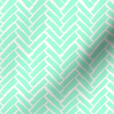 Modern Herringbone, Neon Mint Green