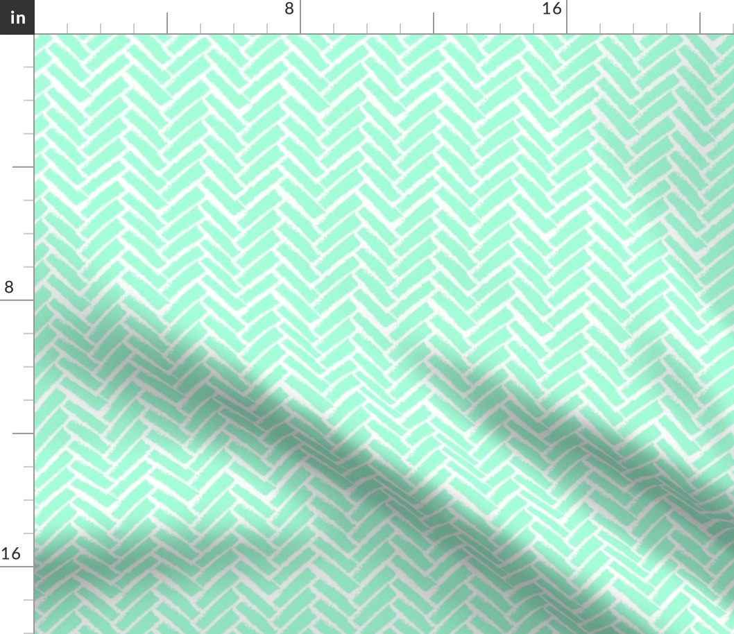 Modern Herringbone, Neon Mint Green