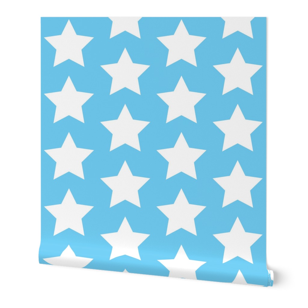 white stars on sky blue