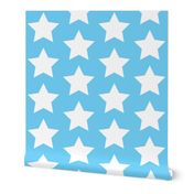 white stars on sky blue