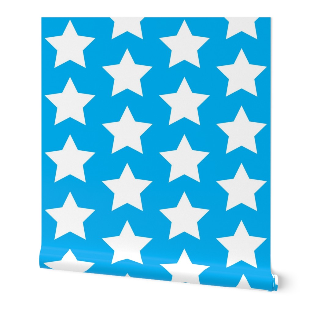 white stars on cyan