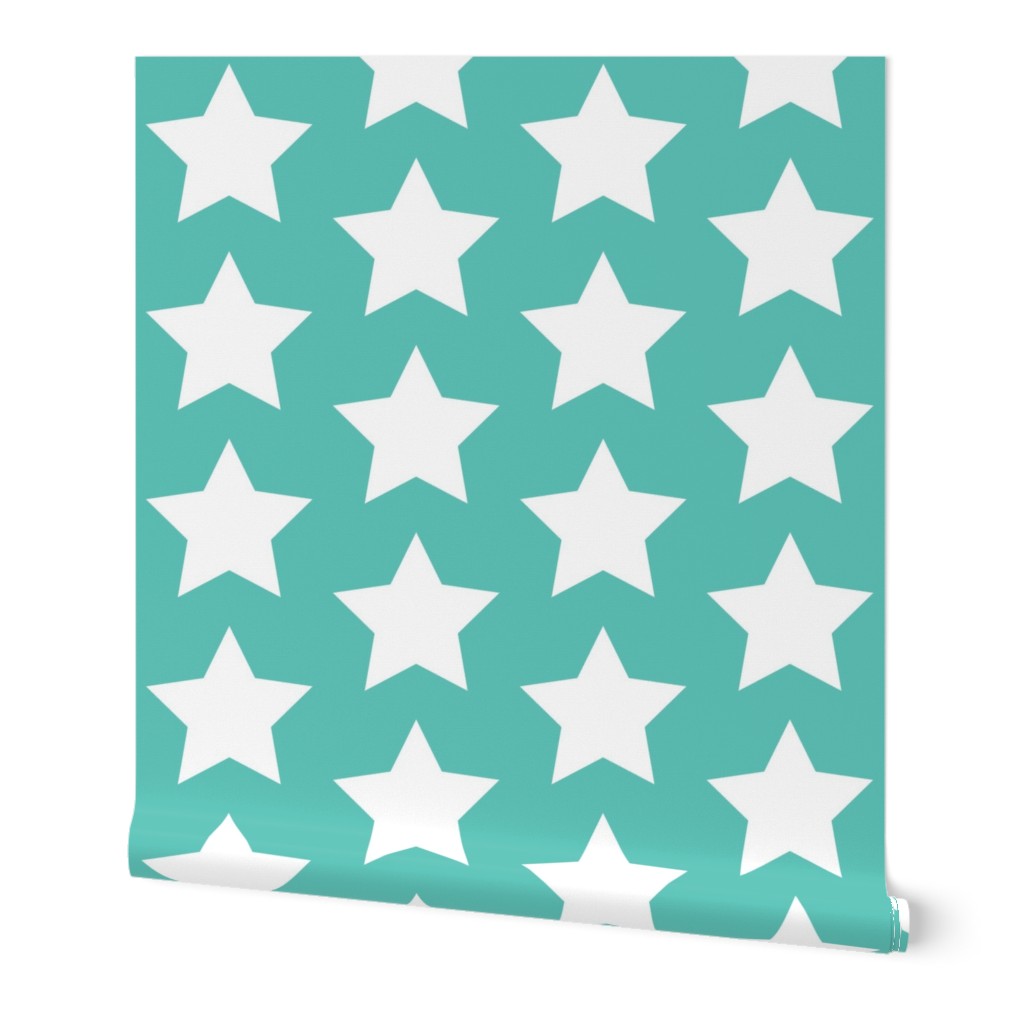 white stars on light teal