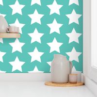 white stars on light teal