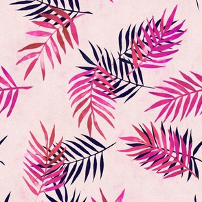 Palm Leaves and Silhouettes in Magenta and Indigo