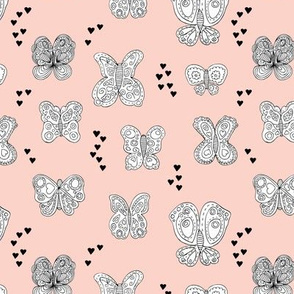 Sweet butterfly love spring summer design hearts girls soft pastel pink