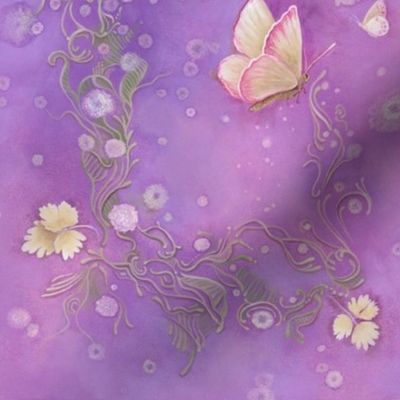 8x12-Inch Mirrored Repeat of Butterfly Scrolls in Orchid Purple