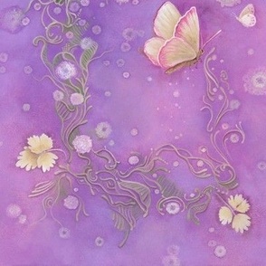 8x12-Inch Mirrored Repeat of Butterfly Scrolls in Orchid Purple