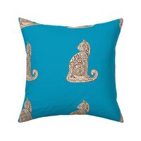 Celtic Cat 8 on Caribbean Blue. Coordinates with Spoonflower solid Caribbean Blue.