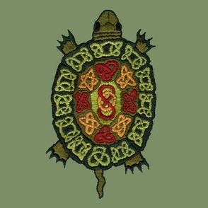 Celtic Turtle Embroidery on Sage