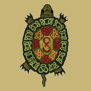 Celtic Turtle Embroidery on Honey