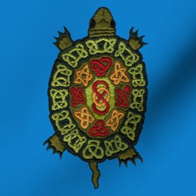 Celtic Turtle Embroidery on Bluebell