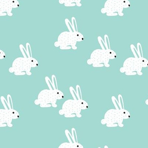 Soft pastel white bunny rabbit illustration for spring and easter kids design mint
