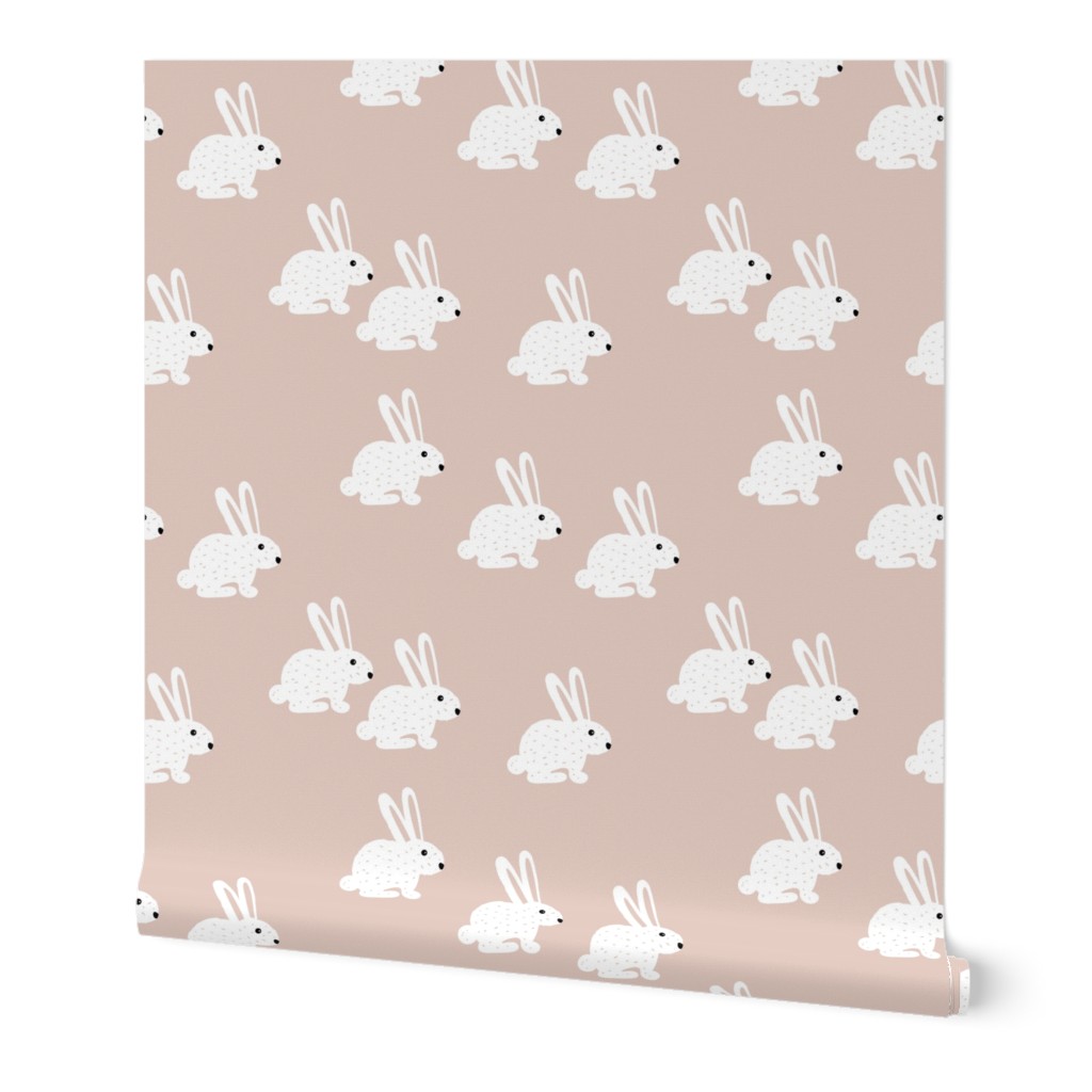 Soft pastel white bunny rabbit illustration for spring and easter kids design beige