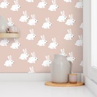 Soft pastel white bunny rabbit illustration for spring and easter kids design beige