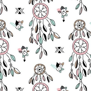 Bohemian indian summer dreamcatcher illustration feathers and aztec flowers detail illustration