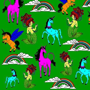 Unicorns, mermaid and rainbows GREEN