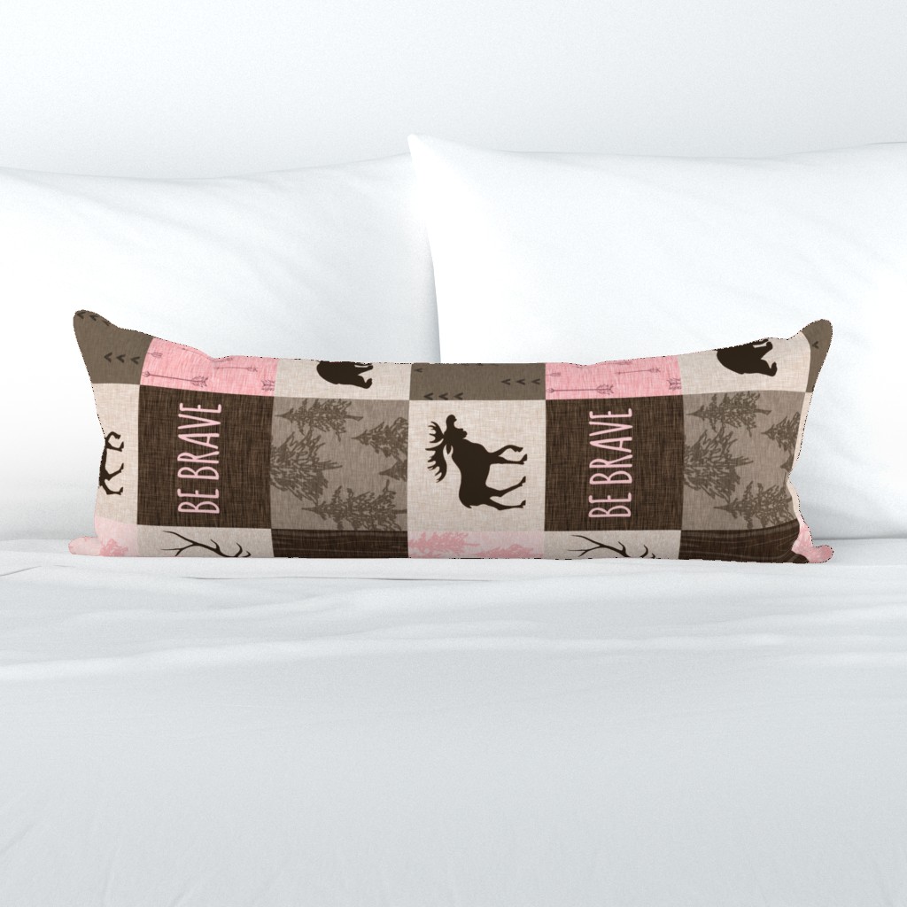 Be Brave Pink and Brown Quilt - ROTATED- moose, bear, antlers