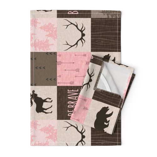 Be Brave Pink and Brown Quilt - ROTATED- moose, bear, antlers