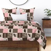 Be Brave Pink and Brown Quilt - ROTATED- moose, bear, antlers