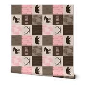 Be Brave Pink and Brown Quilt - ROTATED- moose, bear, antlers