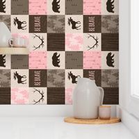 Be Brave Pink and Brown Quilt - ROTATED- moose, bear, antlers