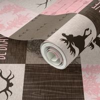 Be Brave Pink and Brown Quilt - ROTATED- moose, bear, antlers