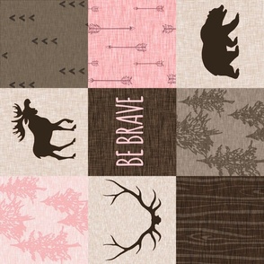 Be Brave Pink and Brown Quilt - ROTATED- moose, bear, antlers