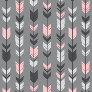 Arrow Feathers - pink on grey background