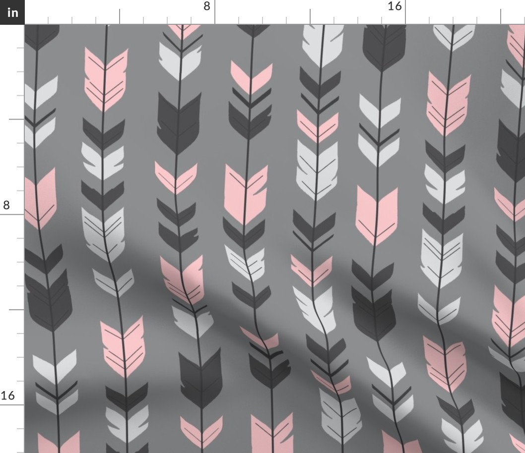 Arrow Feathers - pink on grey background