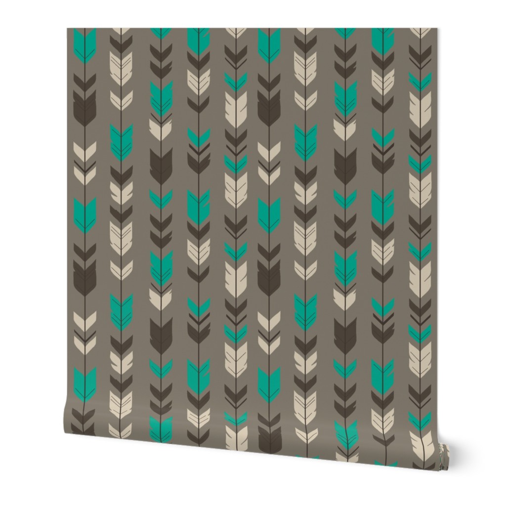 Arrow Fwathers- taupe/teal