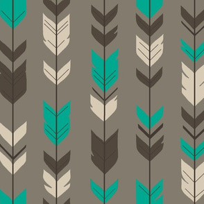 Arrow Fwathers- taupe/teal
