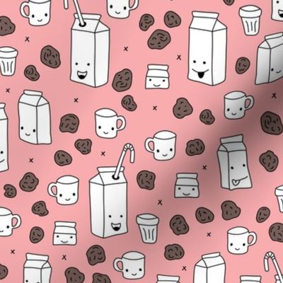 Milk and cookies cool cups and carton box school kids illustration print for girls pink 