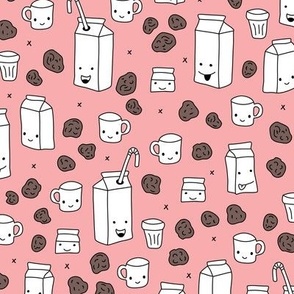 Milk and cookies cool cups and carton box school kids illustration print for girls pink