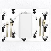 Stag Head - black and white - deer Buck and antlers