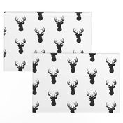 Stag Head - black and white - deer Buck and antlers