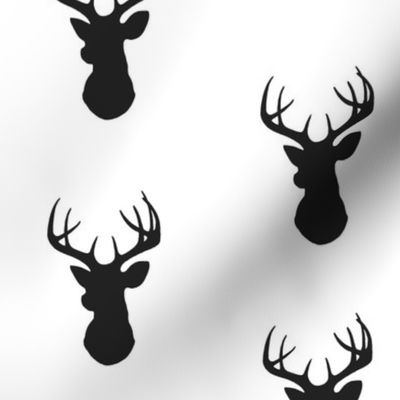 Stag Head - black and white - deer Buck and antlers