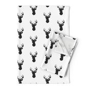 Stag Head - black and white - deer Buck and antlers