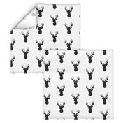 Stag Head - black and white - deer Buck and antlers