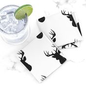 Stag Head - black and white - deer Buck and antlers