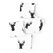 Stag Head - black and white - deer Buck and antlers