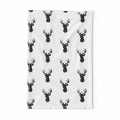 Stag Head - black and white - deer Buck and antlers