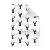 Stag Head - black and white - deer Buck and antlers