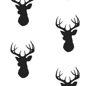 Stag Head - black and white - deer Buck and antlers