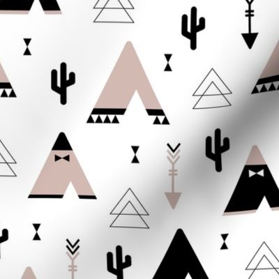 Geometric indian summer cactus teepee and arrows triangle illustration gender neutral